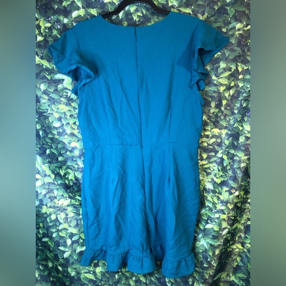 VENUS Teal Blue Wrap Romper with Flutter Sleeves - Picture 10 of 16